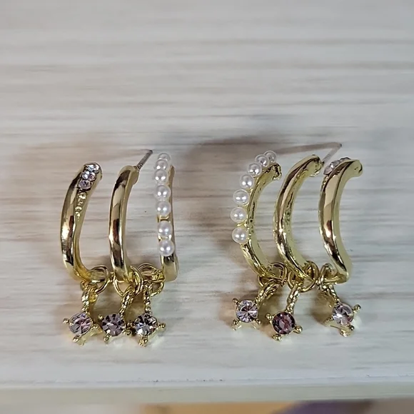 Claw Style Huggies with Faux Pearl, Crystal Dangles, S925 - Picture 5 of 7